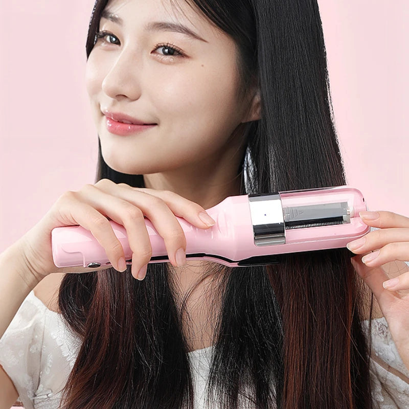 A section of long hair passing through the trimmer